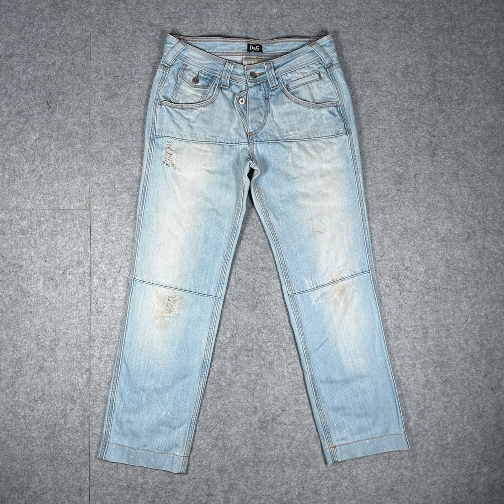 D&G Denim Jeans Mens 30 Light Blue Power Straight Distressed Y2K Designer Italy